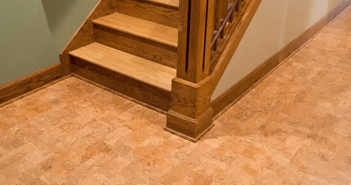 End of a staircase with cork flooring in Pueblo, CO